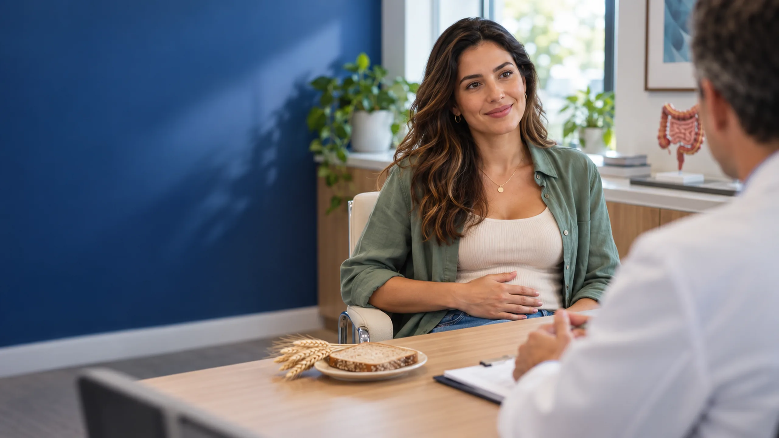 Paciente conversando com gastroenterologista sobre a pesquisa de doença celíaca